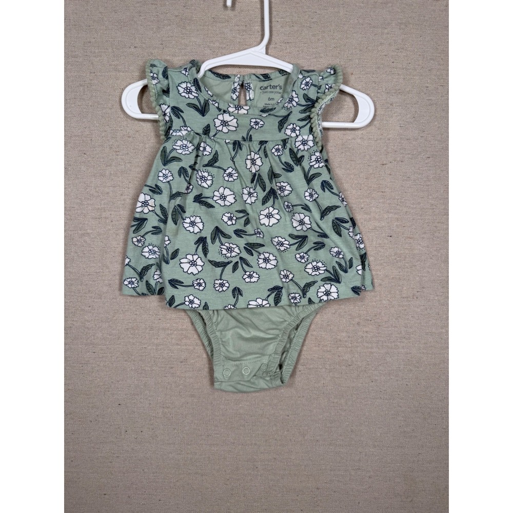 Carters Just One You Sage Green Floral Dress Bodysuit Ruffle Sleeve 6M